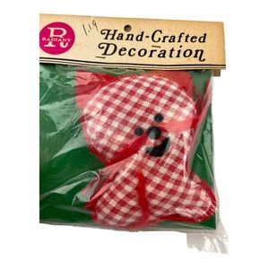 Vintage 70s NOS Hand Crafted Radiant Gingham Kitty Cat Kitten Soft Decoration